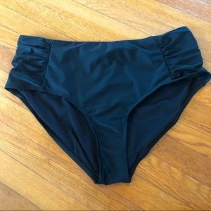 Black High Rise Rouched Bikini Bottom NWOT